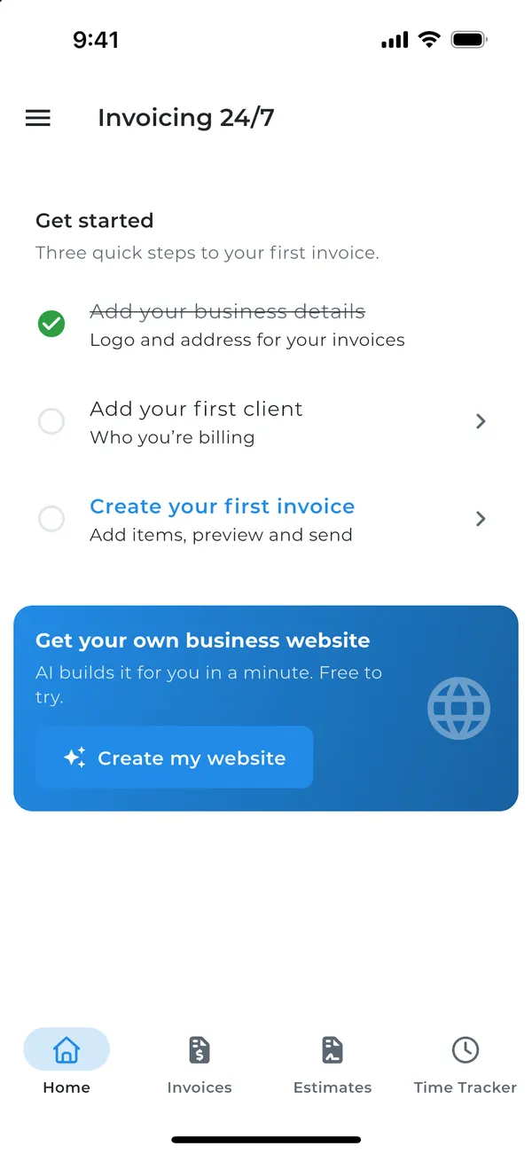 The Invoicing 24/7 dashboard