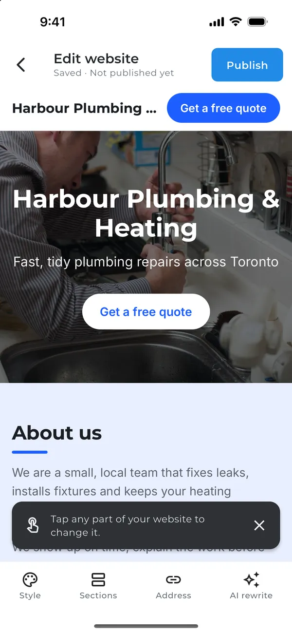 Editing the website in the Invoicing 24/7 app