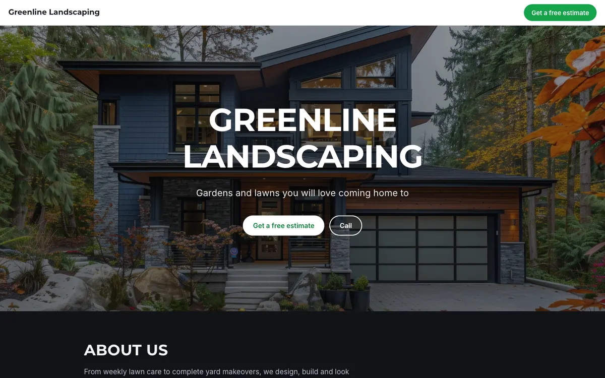 Greenline Landscaping website in the Bold look