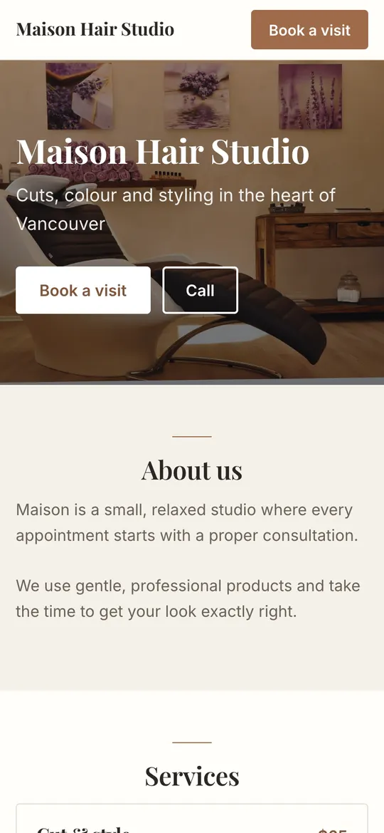 The same website on a phone
