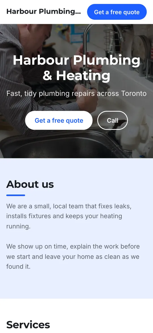 The same website on a phone