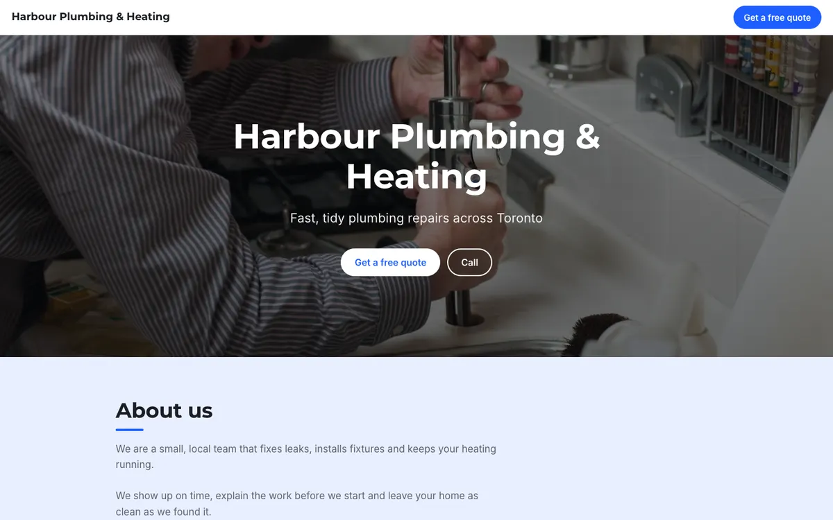 A plumbing company's website made with Invoicing 24/7